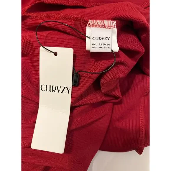 Women's Plus Red Ribbed V-neck Long Sleeve Ruched Jumpsuit NWT Size 24 - Picture 9 of 9